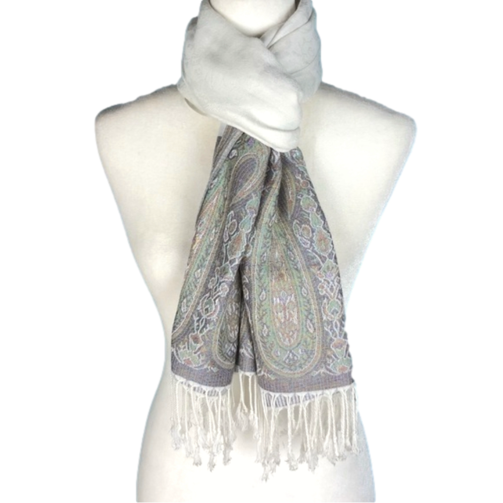 Cream and grey paisley scarf